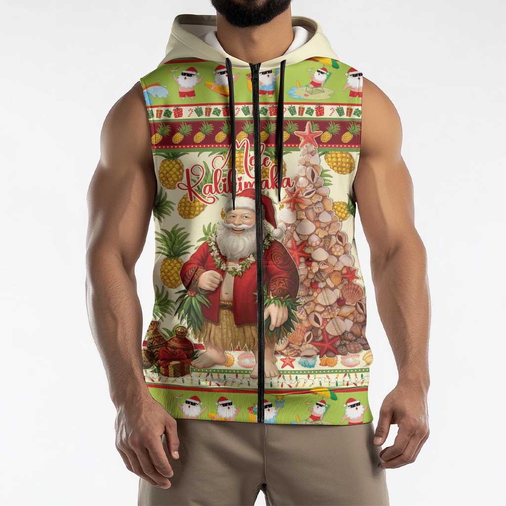 Hawaiian Santa Aloha Pineapple Christmas Sleeveless Zip Hoodie Mele Kalikimaka LT15 - Polynesian Pride