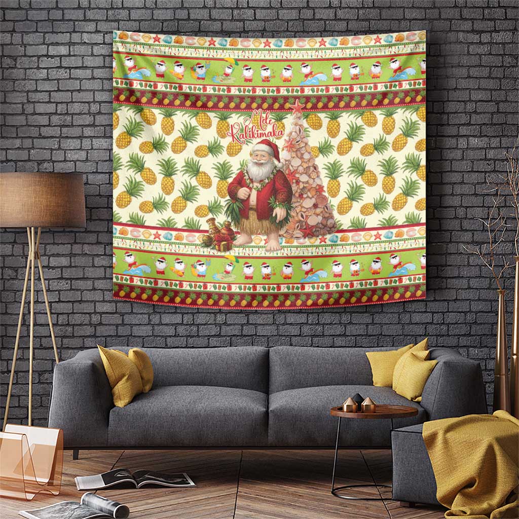 Hawaiian Santa Aloha Pineapple Christmas Tapestry Mele Kalikimaka LT15 Cream - Polynesian Pride