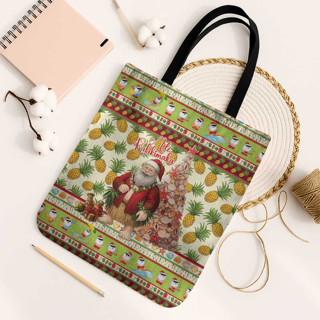 Hawaiian Santa Aloha Pineapple Christmas Tote Bag Mele Kalikimaka LT15 Black Strap One Size Cream - Polynesian Pride