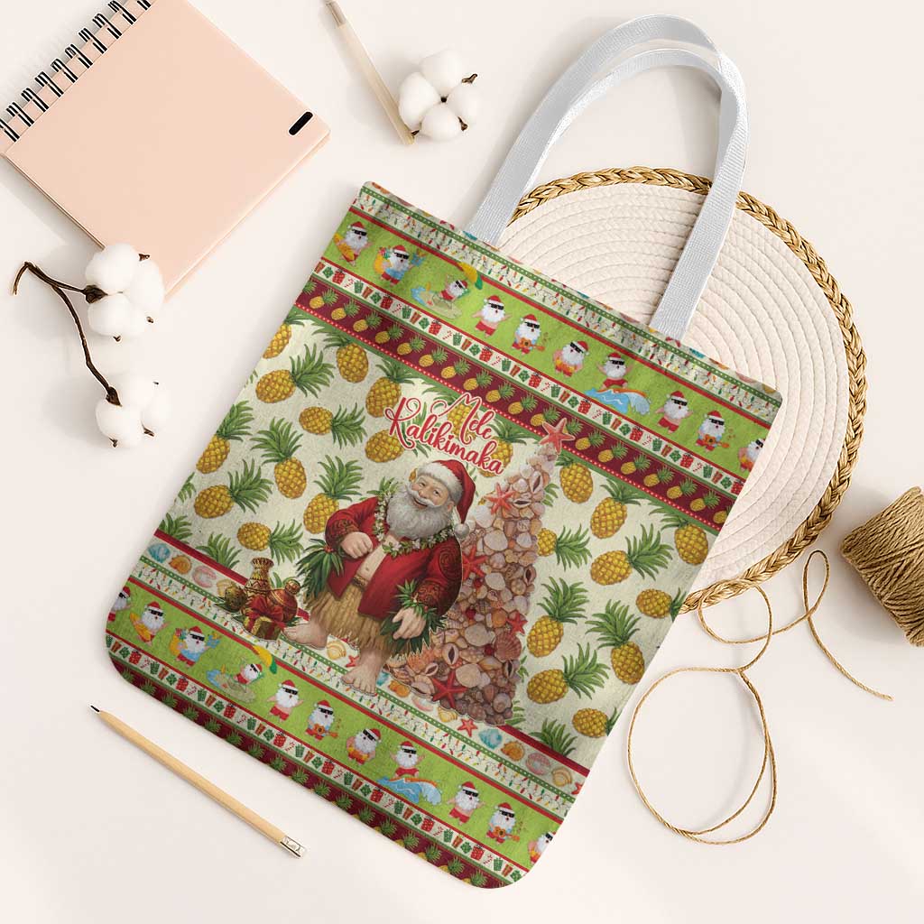 Hawaiian Santa Aloha Pineapple Christmas Tote Bag Mele Kalikimaka LT15 White Strap One Size Cream - Polynesian Pride