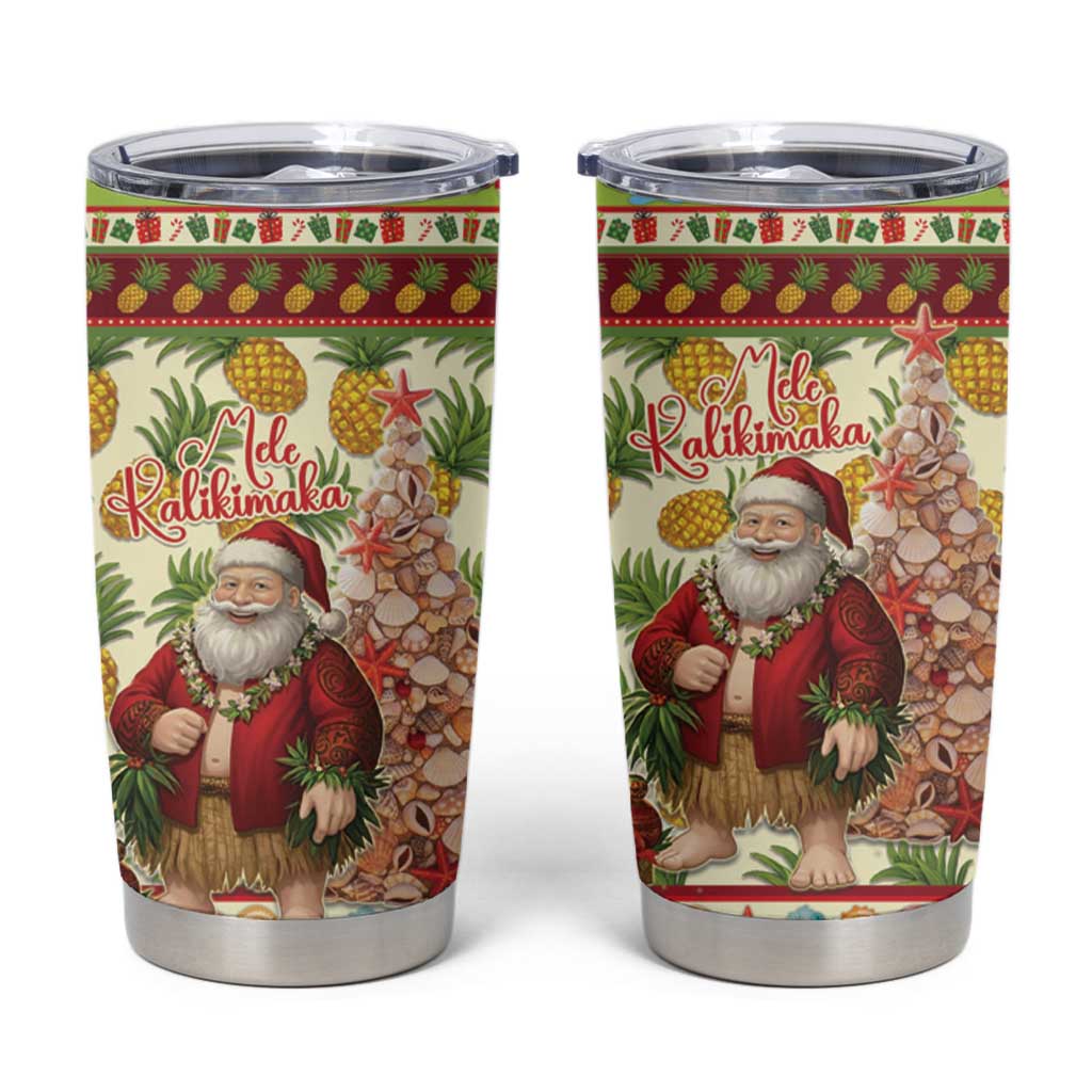 Hawaiian Santa Aloha Pineapple Christmas Tumbler Cup Mele Kalikimaka LT15 Cream - Polynesian Pride