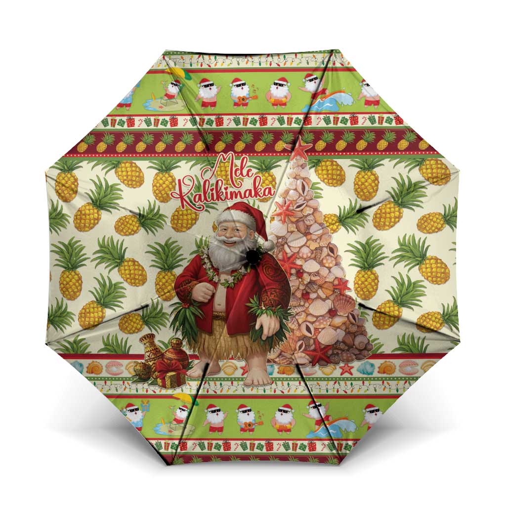 Hawaiian Santa Aloha Pineapple Christmas Umbrella Mele Kalikimaka LT15 One Size Folded 11.42 inch Opened Diameter 37.4 inch Cream - Polynesian Pride