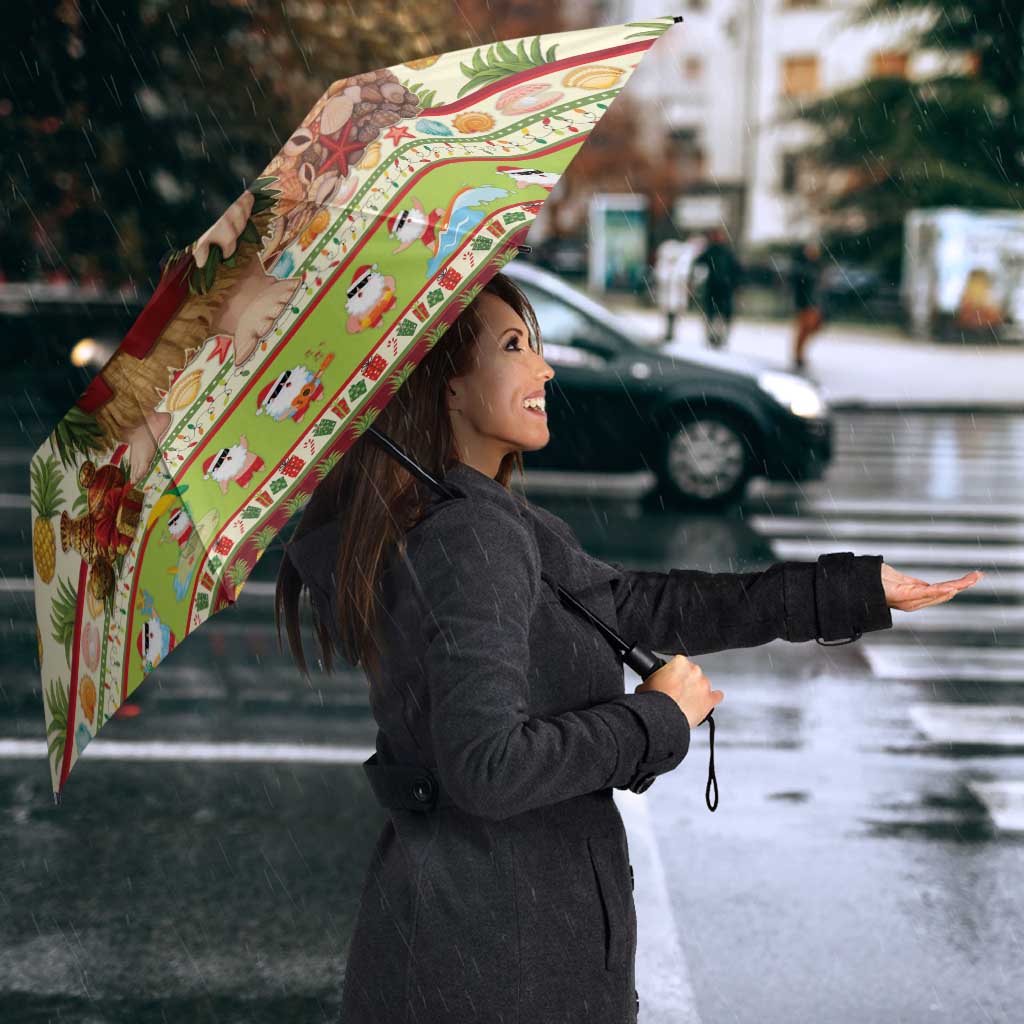 Hawaiian Santa Aloha Pineapple Christmas Umbrella Mele Kalikimaka LT15 - Polynesian Pride