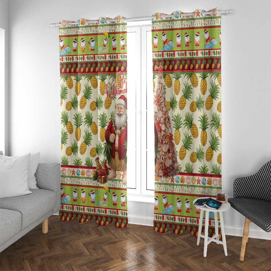 Hawaiian Santa Aloha Pineapple Christmas Window Curtain Mele Kalikimaka LT15 With Grommets Cream - Polynesian Pride