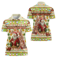 Hawaiian Santa Aloha Pineapple Christmas Women Polo Shirt Mele Kalikimaka - Polynesian Pride