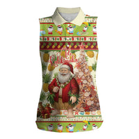 Hawaiian Santa Aloha Pineapple Christmas Women Sleeveless Polo Shirt Mele Kalikimaka LT15 Female Cream - Polynesian Pride