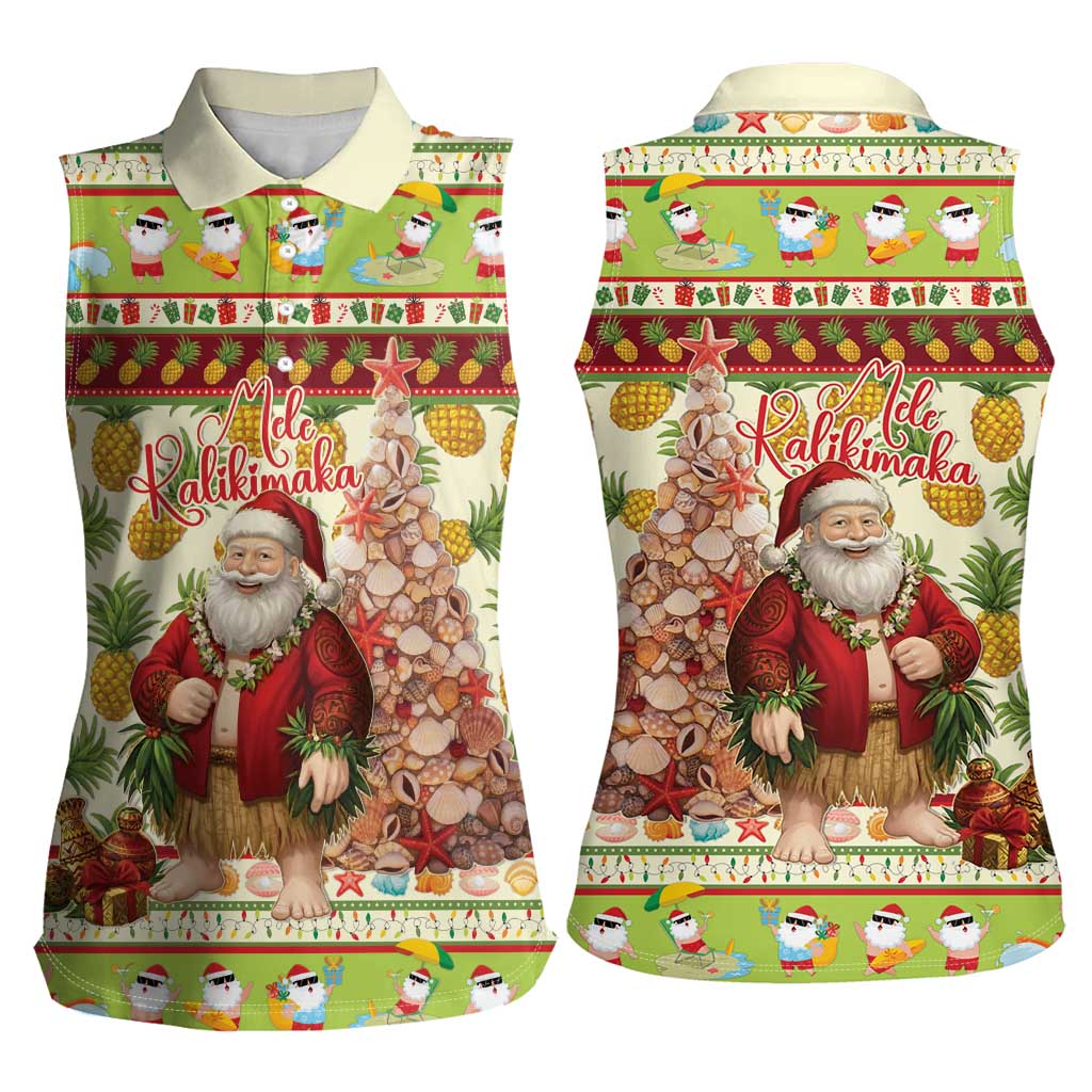 Hawaiian Santa Aloha Pineapple Christmas Women Sleeveless Polo Shirt Mele Kalikimaka LT15 - Polynesian Pride