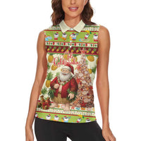 Hawaiian Santa Aloha Pineapple Christmas Women Sleeveless Polo Shirt Mele Kalikimaka LT15 - Polynesian Pride
