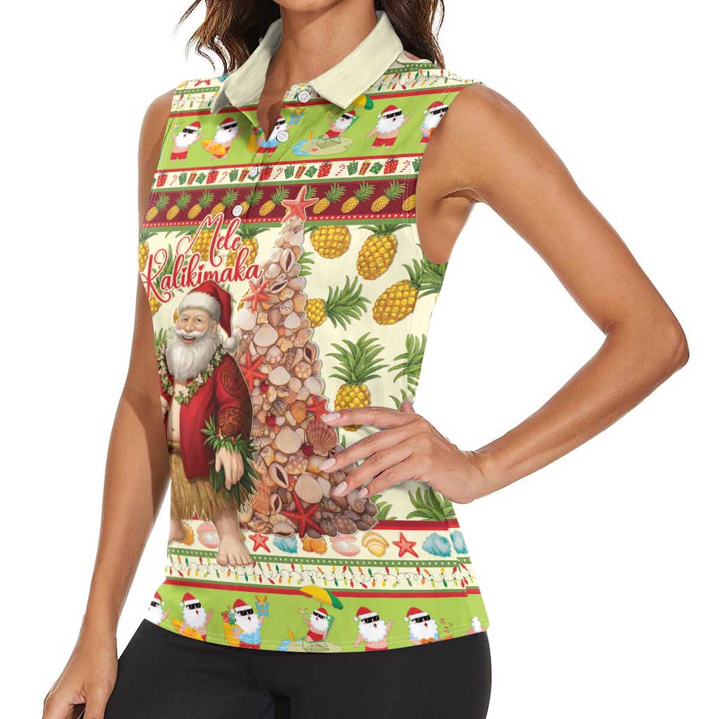 Hawaiian Santa Aloha Pineapple Christmas Women Sleeveless Polo Shirt Mele Kalikimaka LT15 - Polynesian Pride
