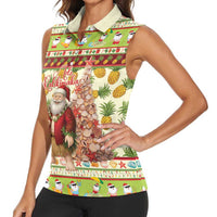 Hawaiian Santa Aloha Pineapple Christmas Women Sleeveless Polo Shirt Mele Kalikimaka LT15 - Polynesian Pride