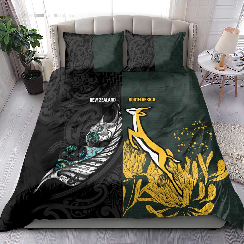New Zealand and South Africa Rugby Bedding Set Silver Fern With Springboks