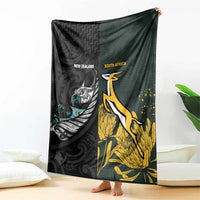 New Zealand and South Africa Rugby Blanket Silver Fern With Springboks