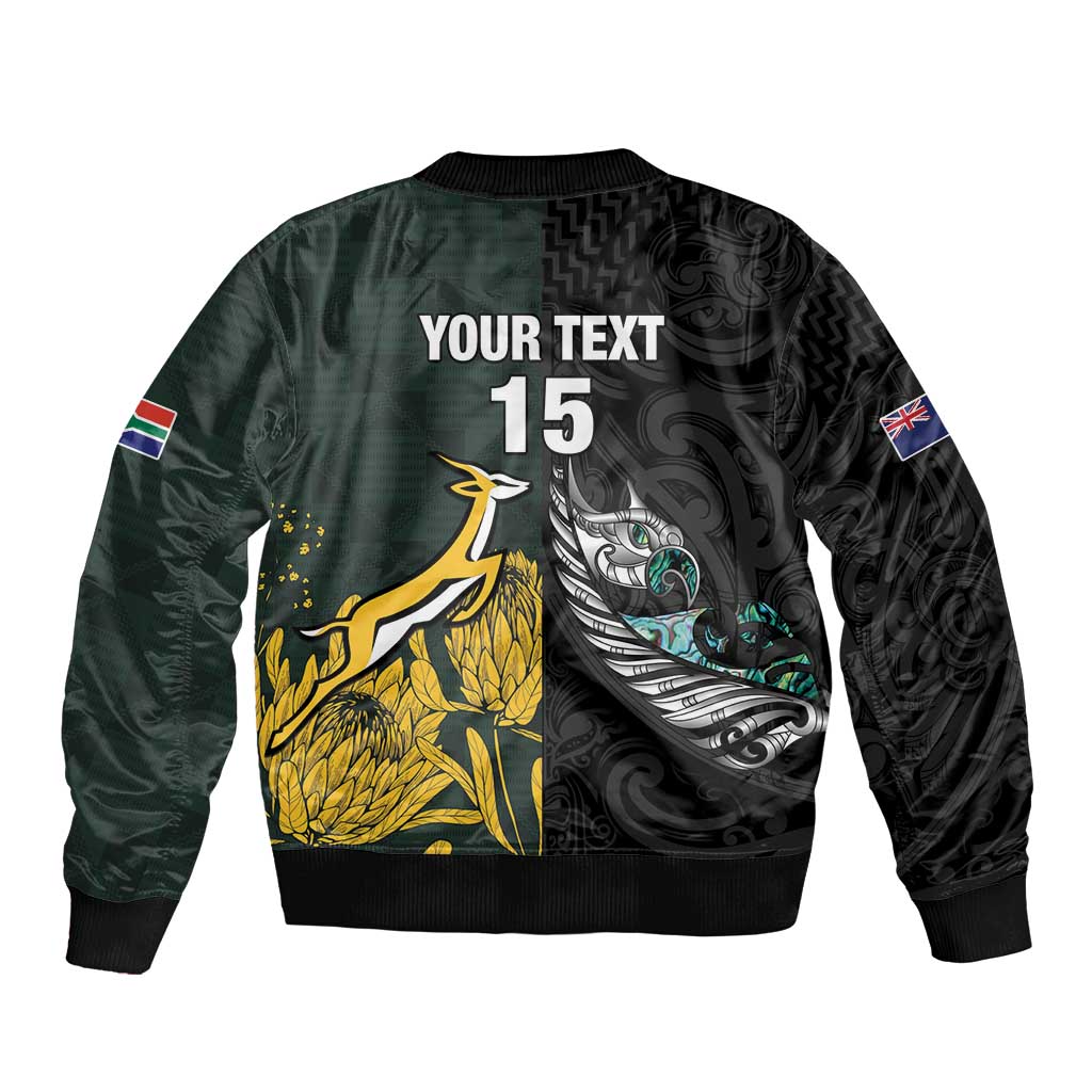New Zealand and South Africa Rugby Custom Bomber Jacket Silver Fern With Springboks