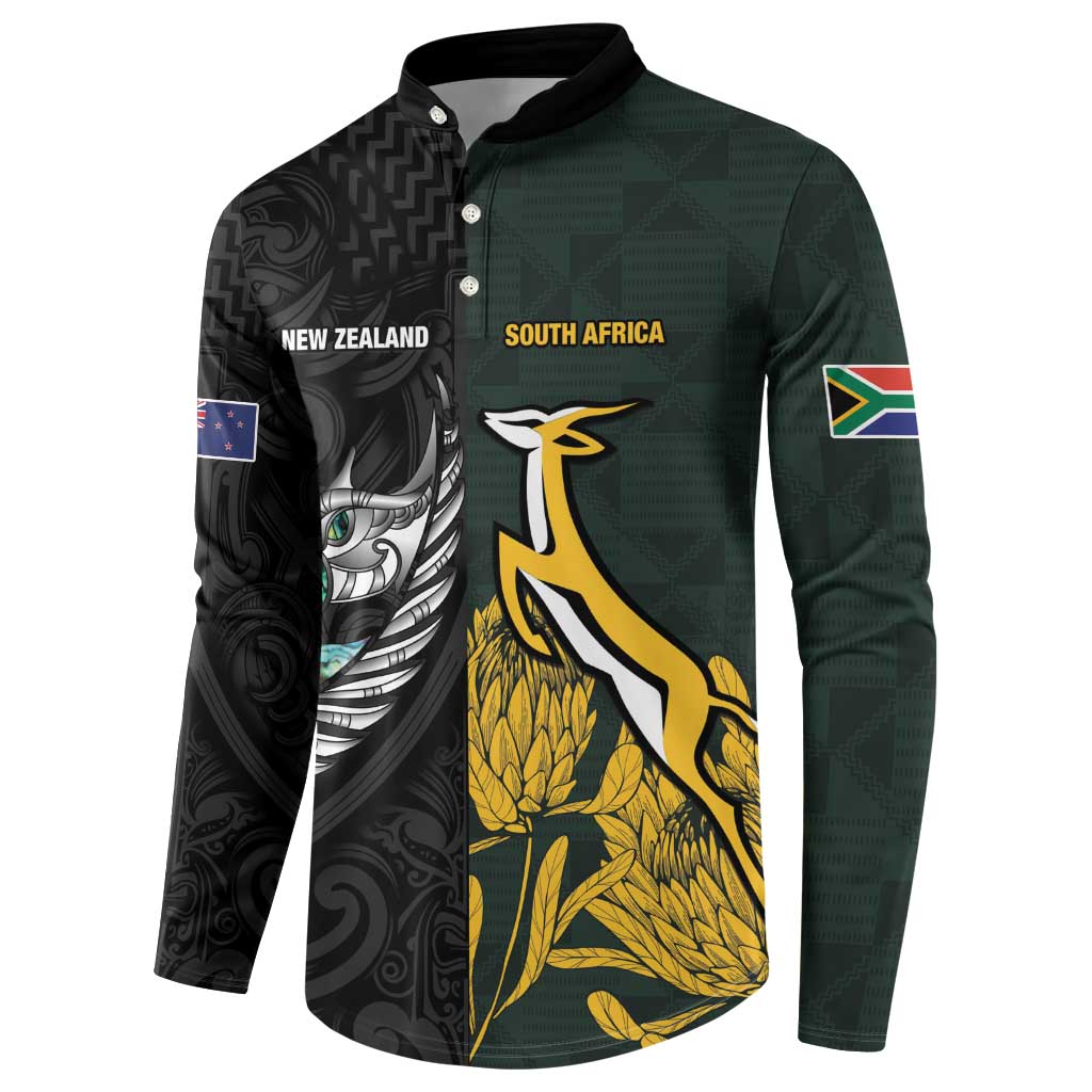 New Zealand and South Africa Rugby Custom Button Sweatshirt Silver Fern With Springboks