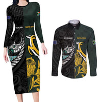 New Zealand and South Africa Rugby Custom Couples Matching Long Sleeve Bodycon Dress and Long Sleeve Button Shirt Silver Fern With Springboks