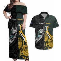 New Zealand and South Africa Rugby Custom Couples Matching Off Shoulder Maxi Dress and Hawaiian Shirt Silver Fern With Springboks