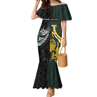New Zealand and South Africa Rugby Custom Family Matching Mermaid Dress and Hawaiian Shirt Silver Fern With Springboks