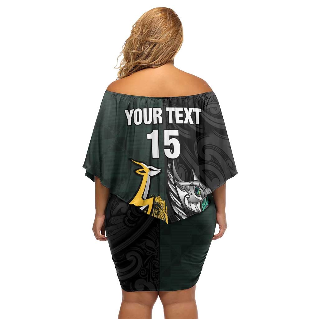 New Zealand and South Africa Rugby Custom Family Matching Off Shoulder Short Dress and Hawaiian Shirt Silver Fern With Springboks