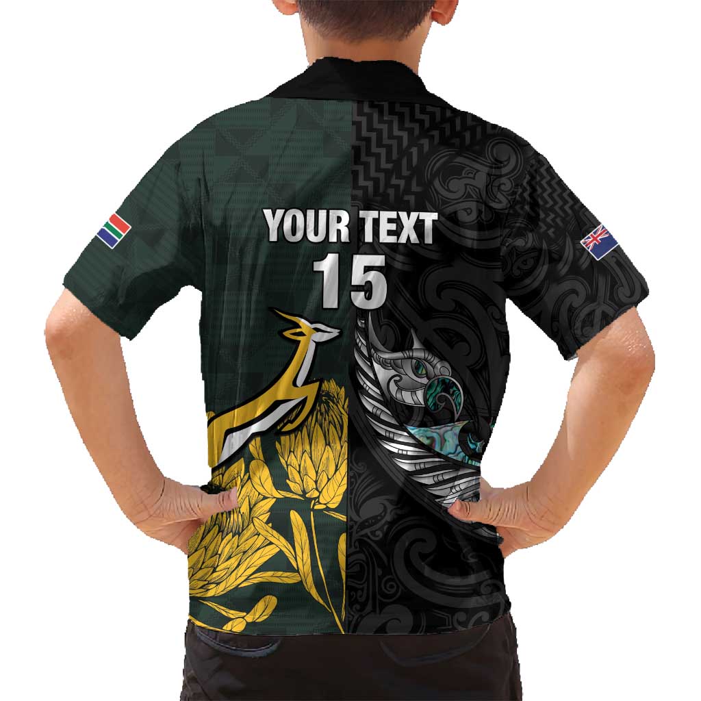 New Zealand and South Africa Rugby Custom Family Matching Puletasi and Hawaiian Shirt Silver Fern With Springboks
