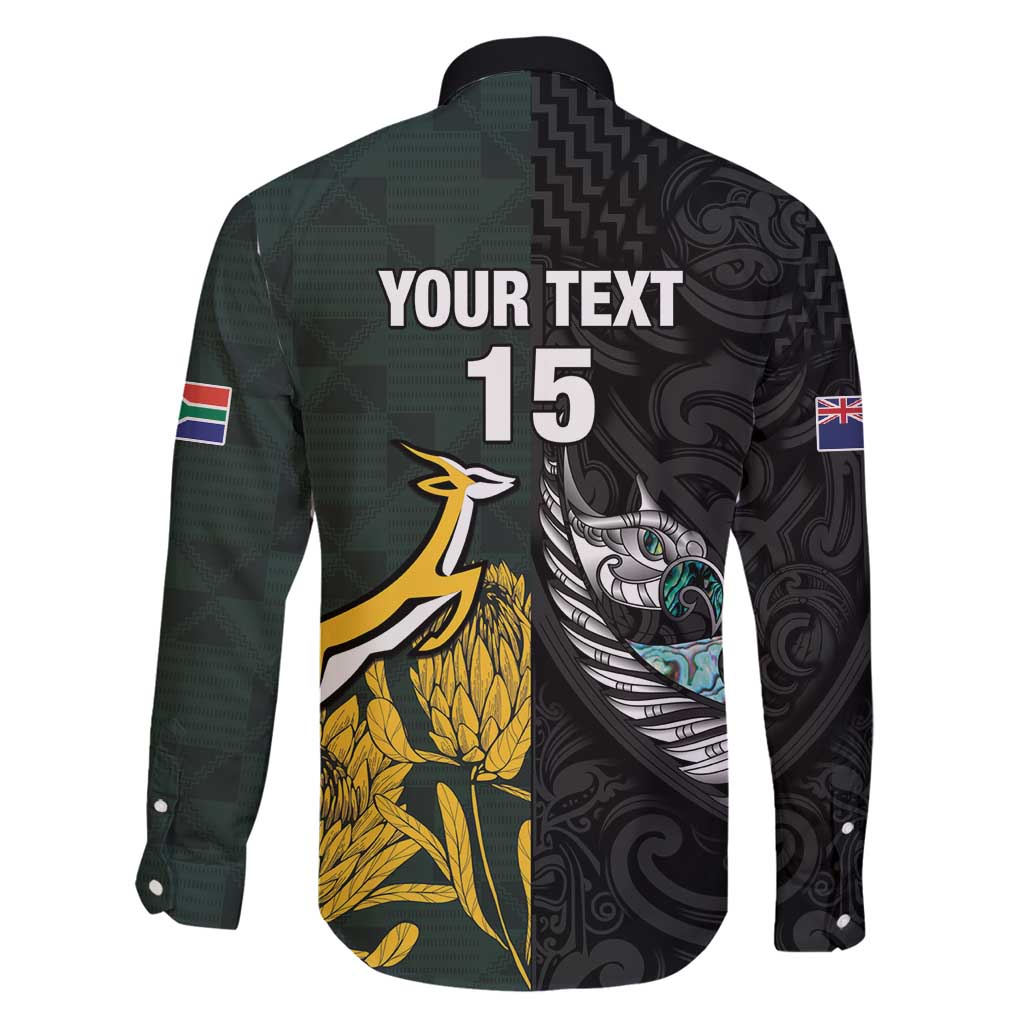 New Zealand and South Africa Rugby Custom Family Matching Puletasi and Hawaiian Shirt Silver Fern With Springboks