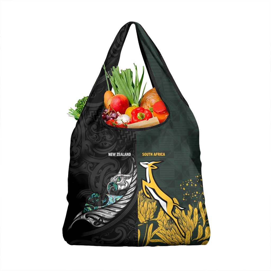 New Zealand and South Africa Rugby Grocery Bag Silver Fern With Springboks