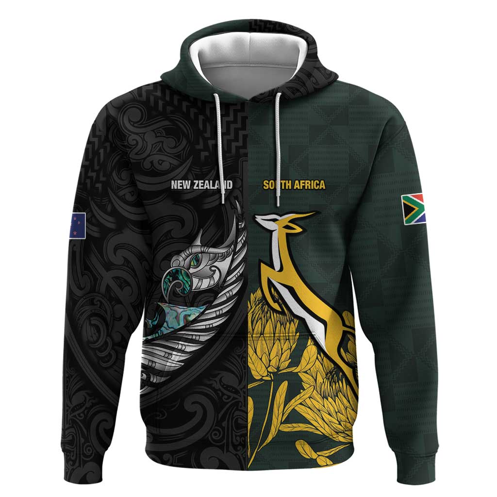 New Zealand and South Africa Rugby Custom Hoodie Silver Fern With Springboks