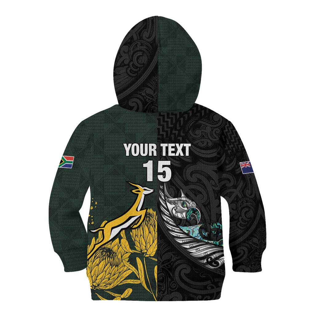 New Zealand and South Africa Rugby Custom Kid Hoodie Silver Fern With Springboks