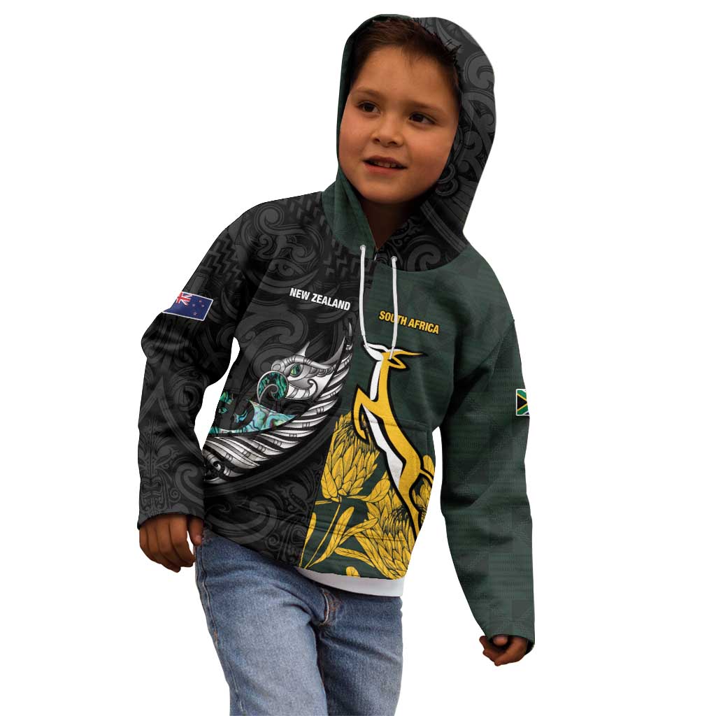 New Zealand and South Africa Rugby Custom Kid Hoodie Silver Fern With Springboks