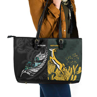 New Zealand and South Africa Rugby Leather Tote Bag Silver Fern With Springboks