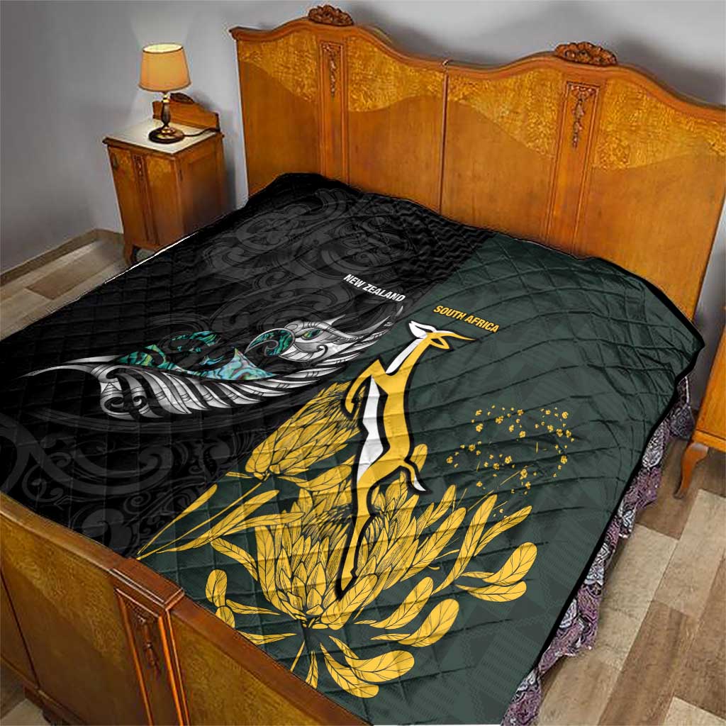 New Zealand and South Africa Rugby Quilt Silver Fern With Springboks