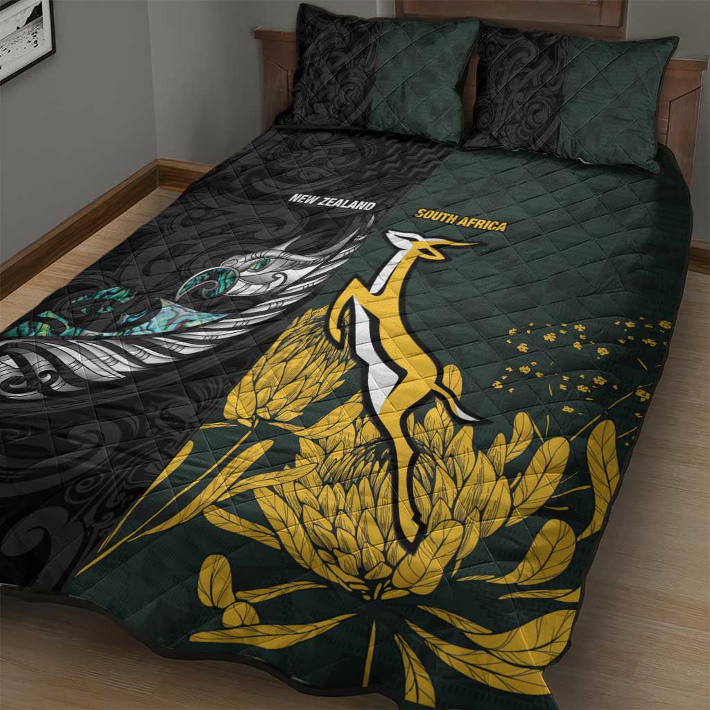 New Zealand and South Africa Rugby Quilt Bed Set Silver Fern With Springboks