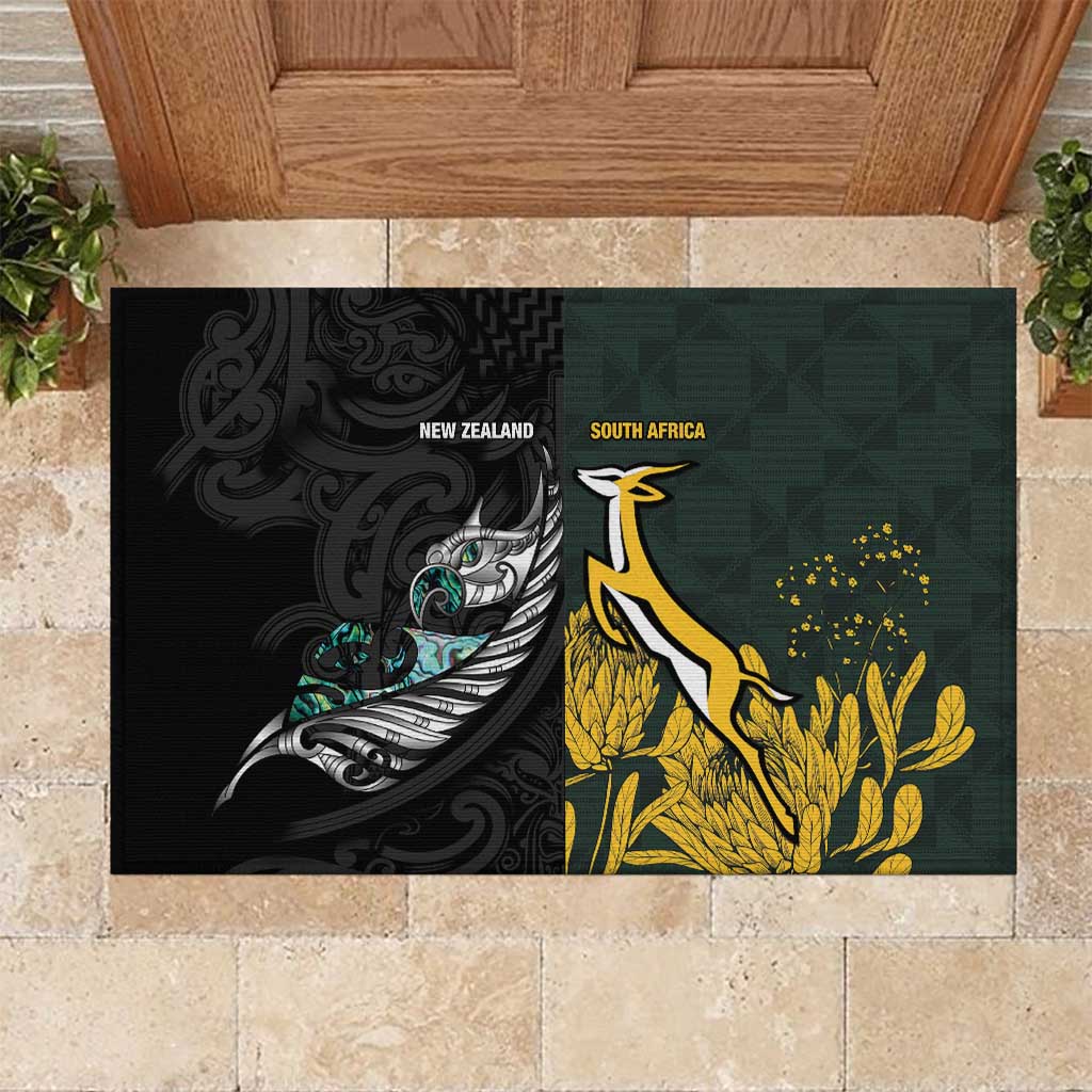 New Zealand and South Africa Rugby Rubber Doormat Silver Fern With Springboks
