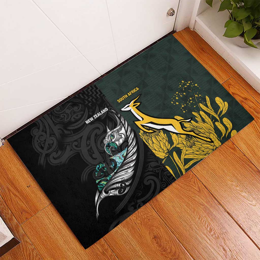 New Zealand and South Africa Rugby Rubber Doormat Silver Fern With Springboks