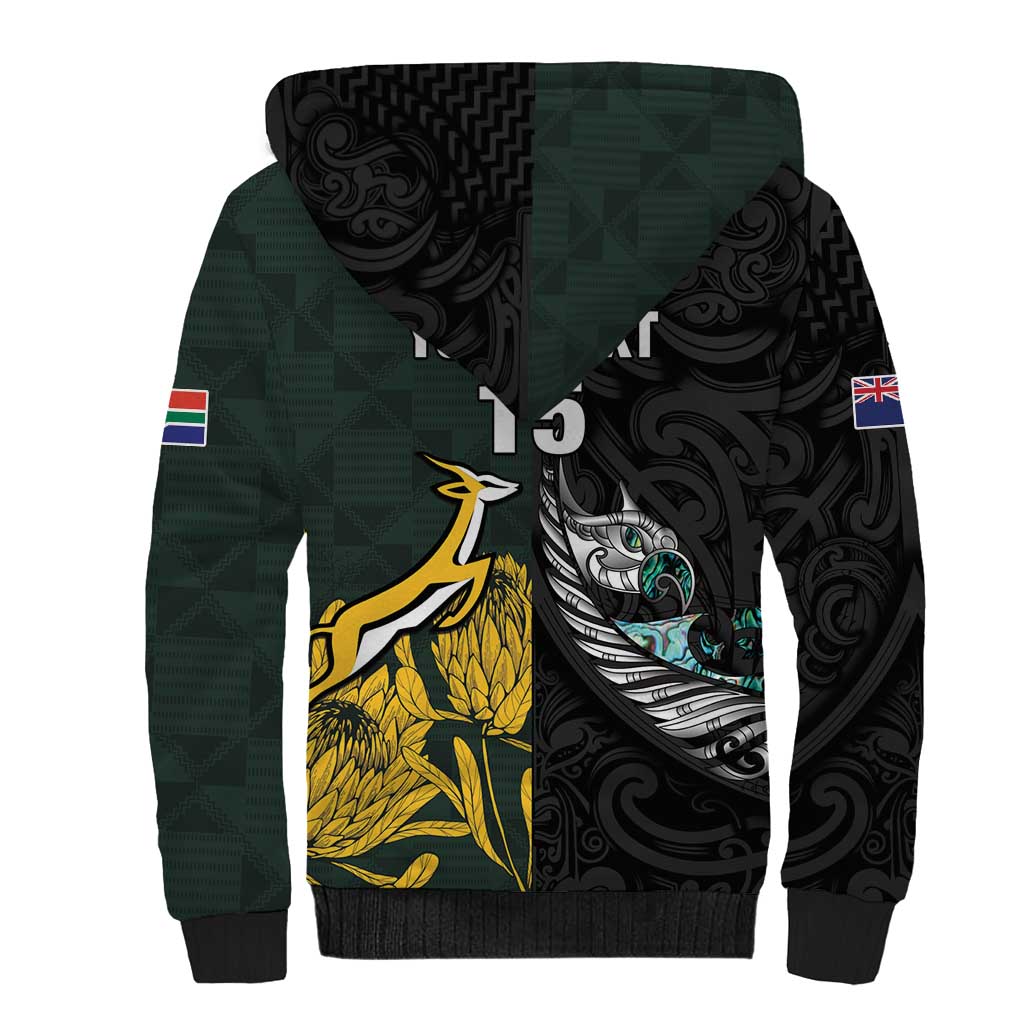New Zealand and South Africa Rugby Custom Sherpa Hoodie Silver Fern With Springboks