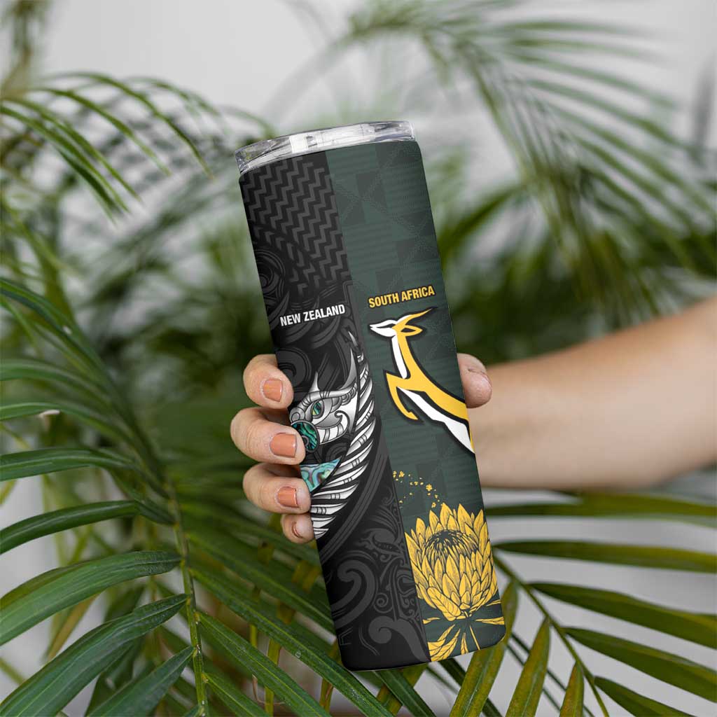 New Zealand and South Africa Rugby Custom Skinny Tumbler Silver Fern With Springboks
