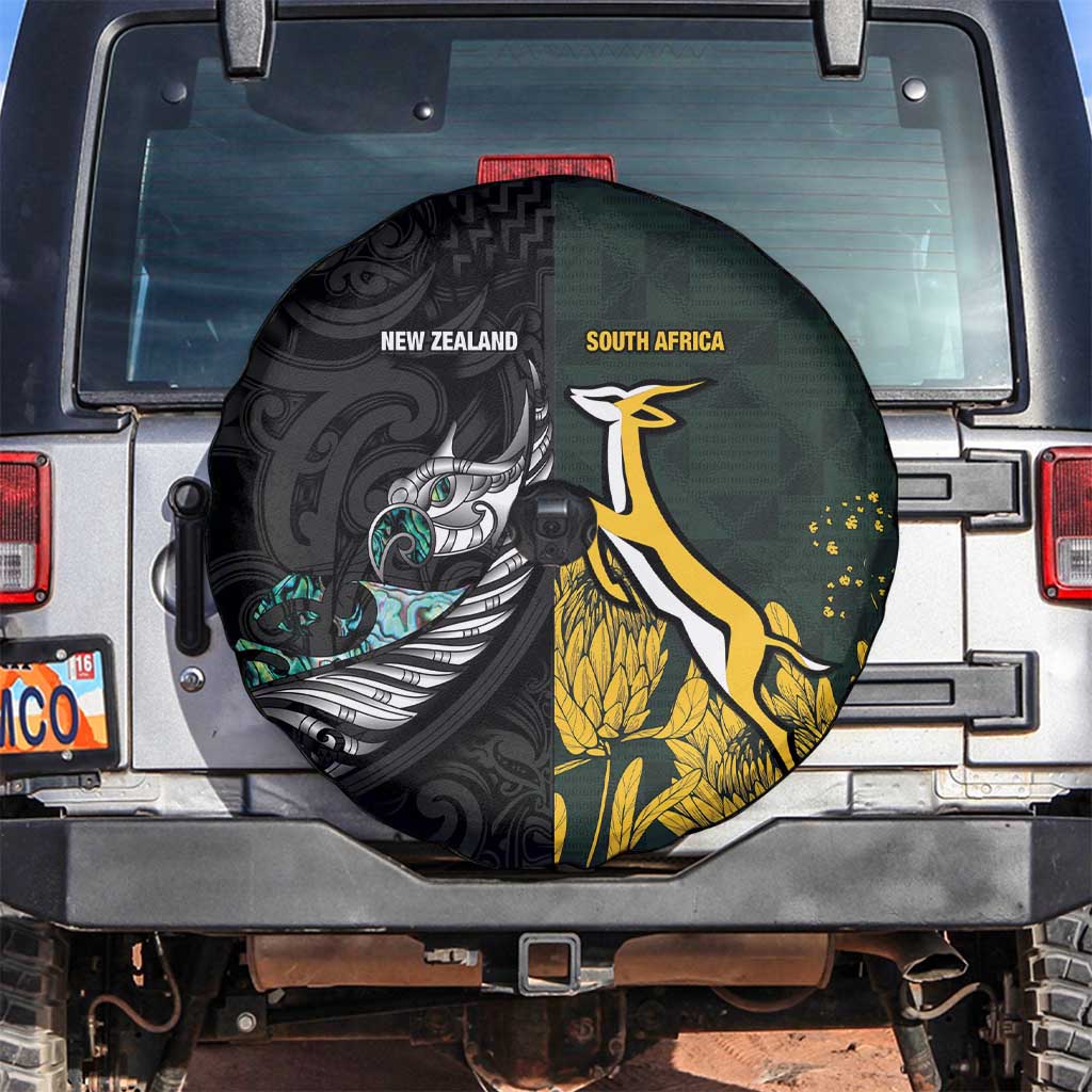 New Zealand and South Africa Rugby Spare Tire Cover Silver Fern With Springboks