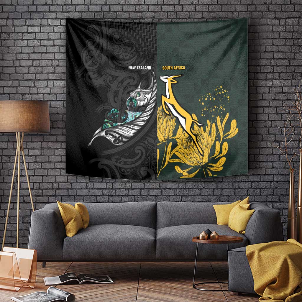 New Zealand and South Africa Rugby Tapestry Silver Fern With Springboks
