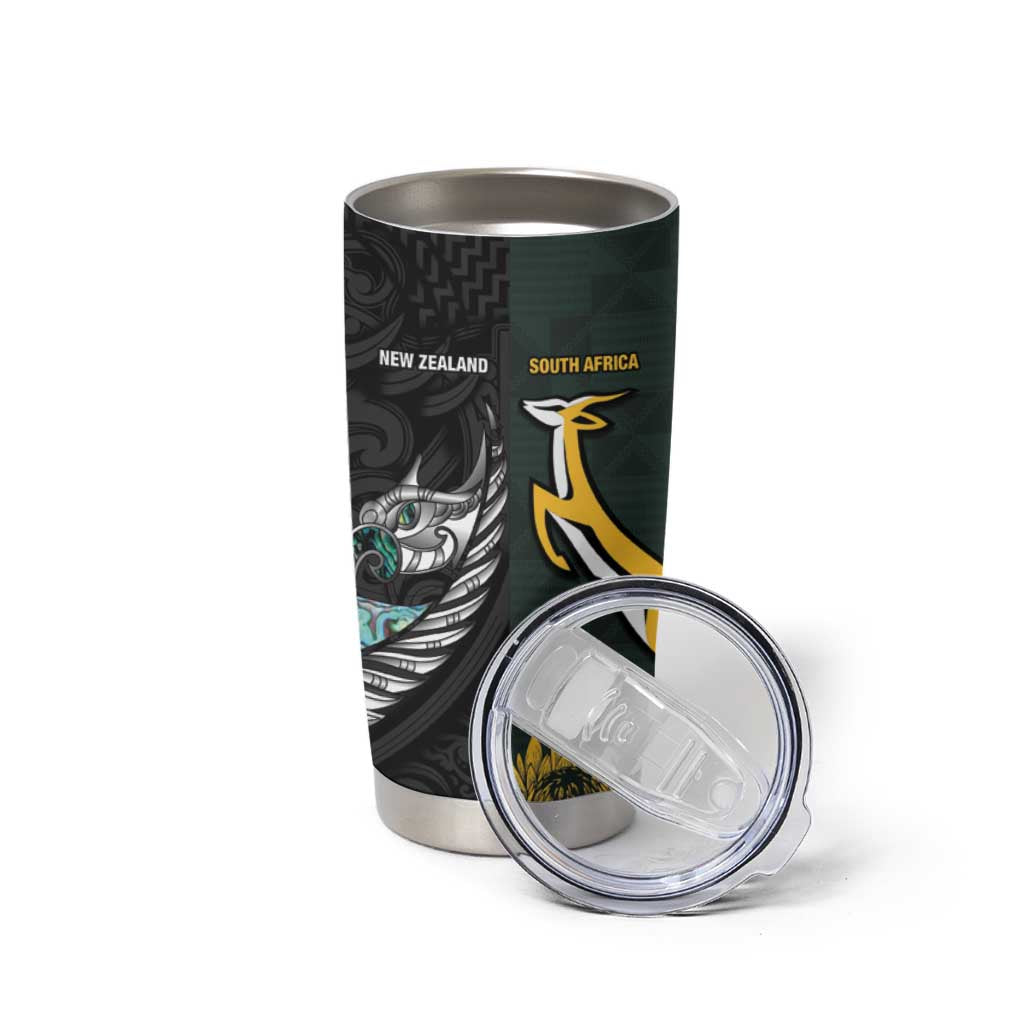 New Zealand and South Africa Rugby Custom Tumbler Cup Silver Fern With Springboks