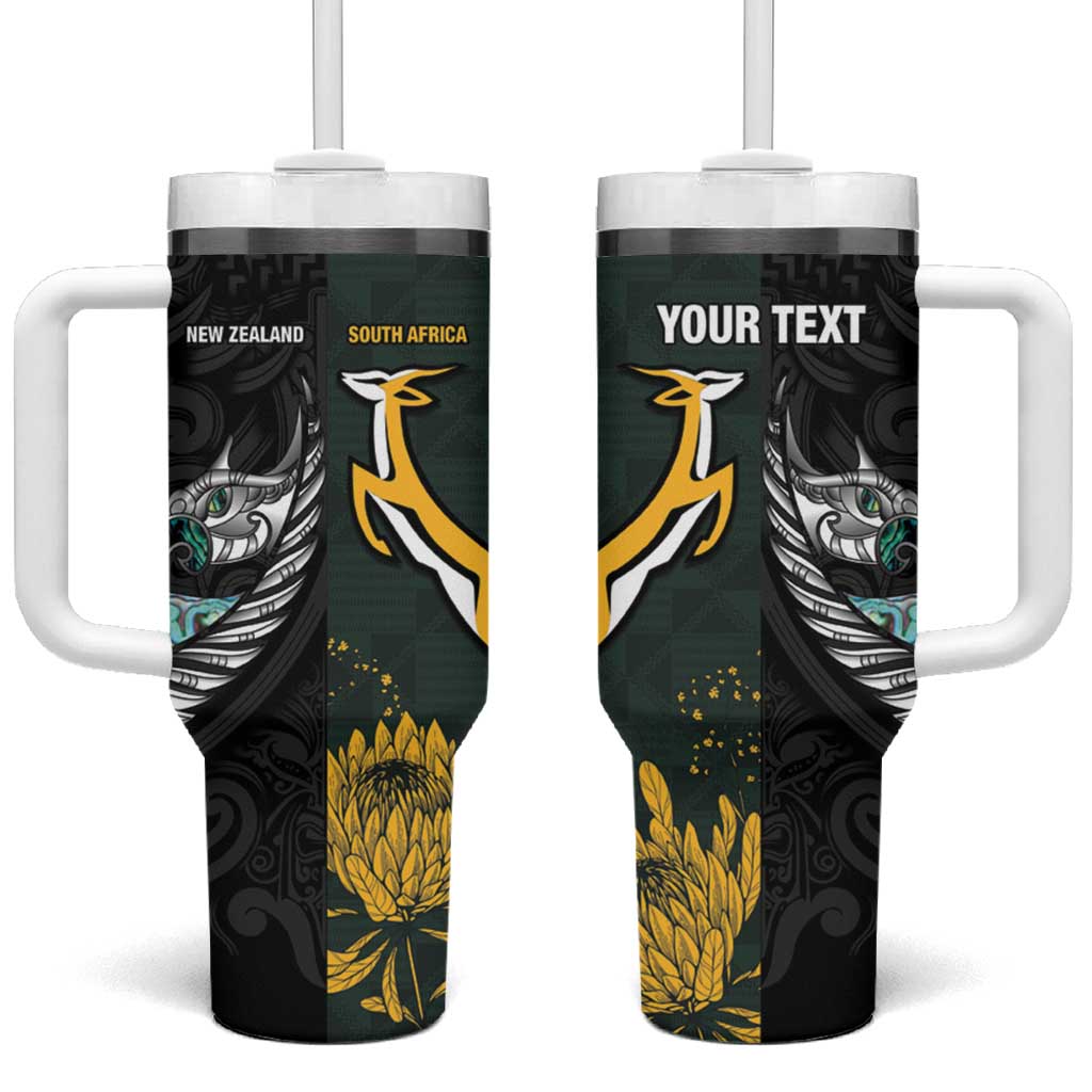 New Zealand and South Africa Rugby Custom Tumbler With Handle Silver Fern With Springboks