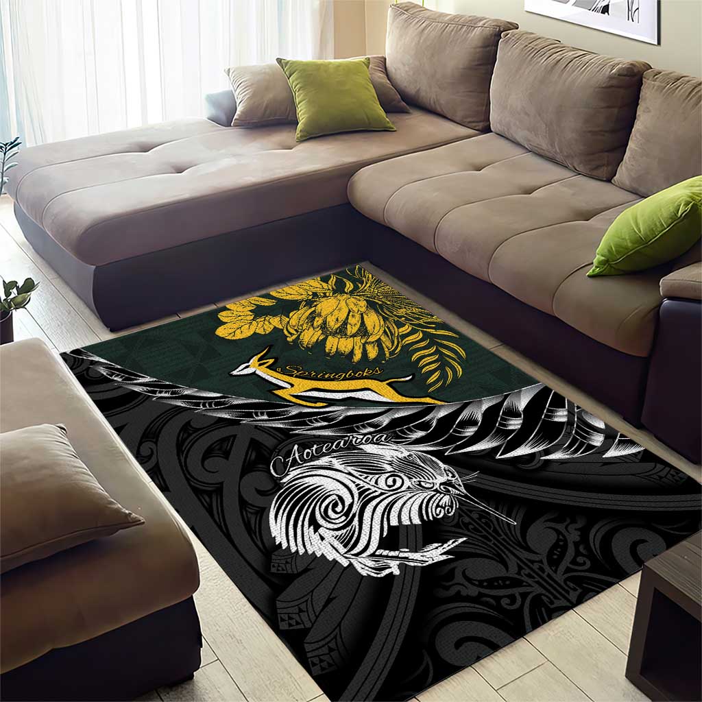 New Zealand and South Africa Rugby Area Rug Maori Kiwi With Springboks