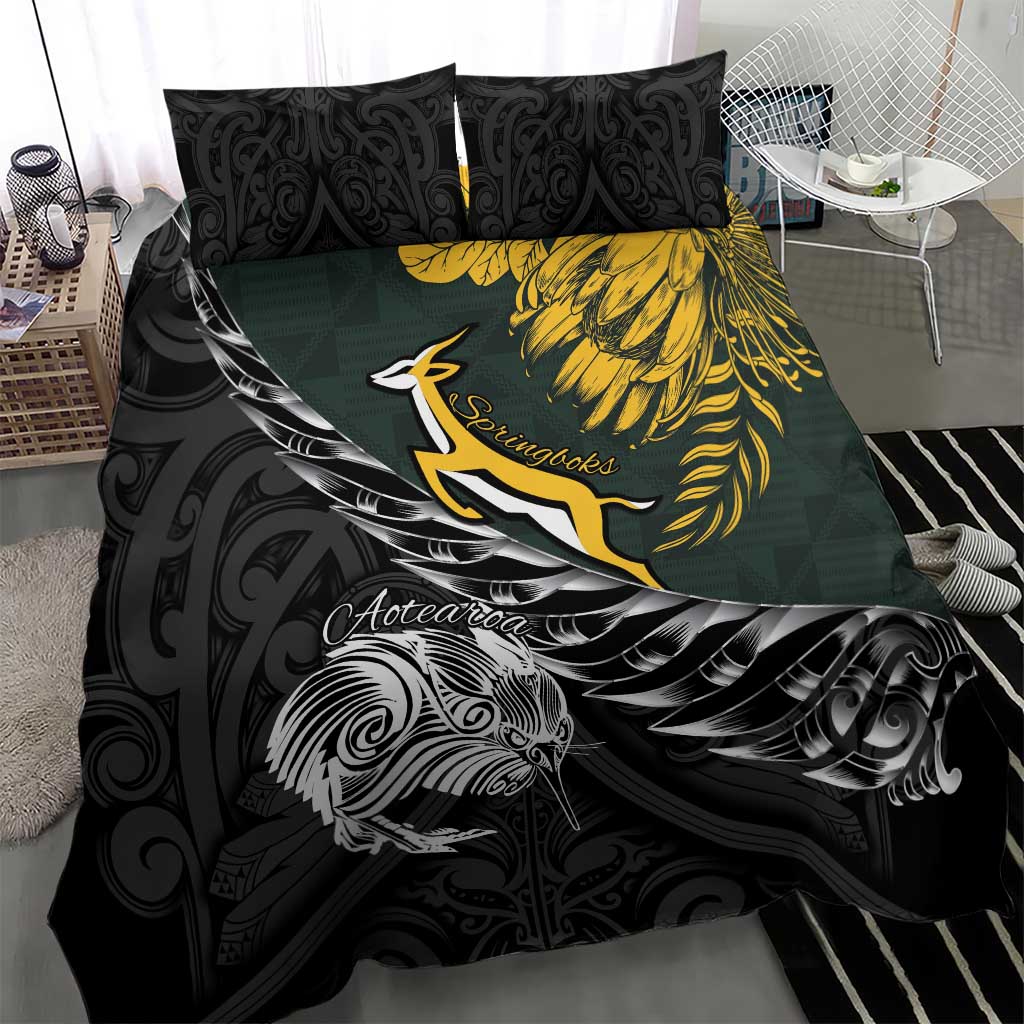 New Zealand and South Africa Rugby Bedding Set Maori Kiwi With Springboks