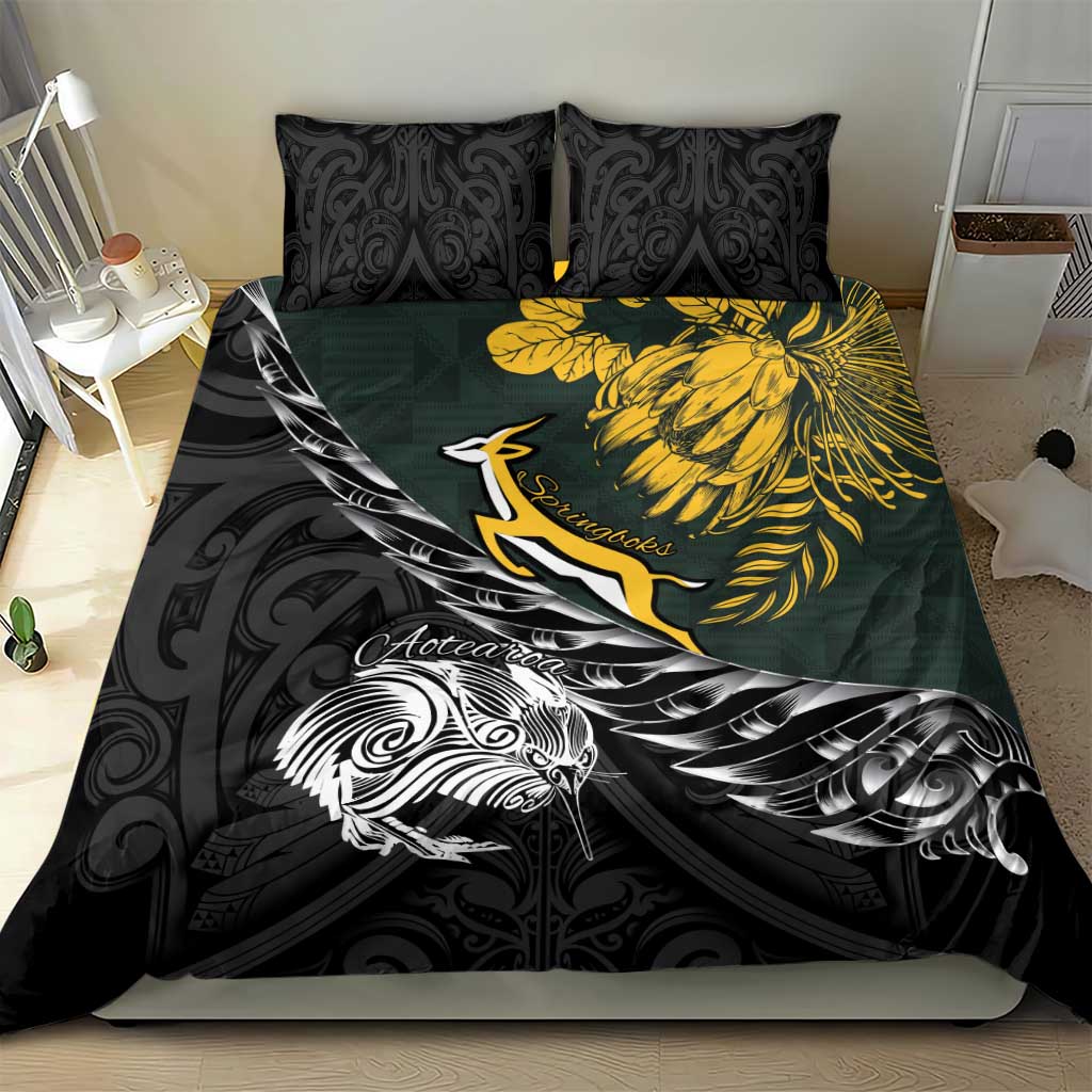 New Zealand and South Africa Rugby Bedding Set Maori Kiwi With Springboks
