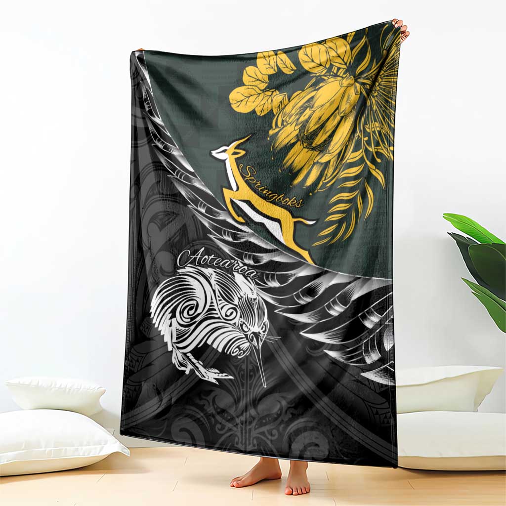 New Zealand and South Africa Rugby Blanket Maori Kiwi With Springboks