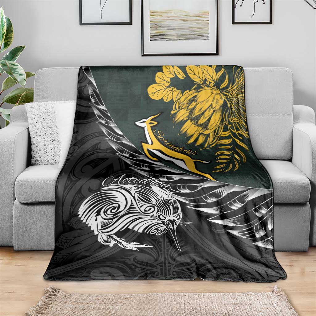 New Zealand and South Africa Rugby Blanket Maori Kiwi With Springboks