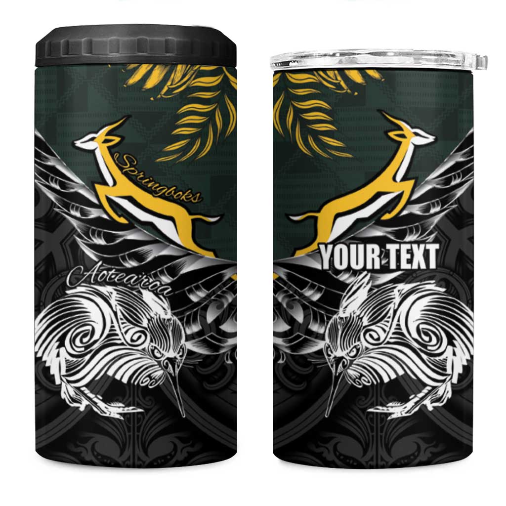 New Zealand and South Africa Rugby Personalised 4 in 1 Can Cooler Tumbler Maori Kiwi With Springboks