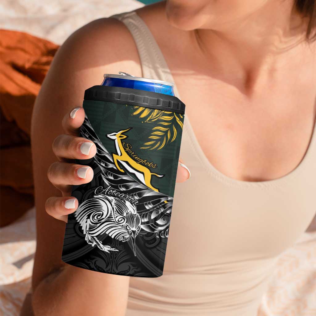 New Zealand and South Africa Rugby Personalised 4 in 1 Can Cooler Tumbler Maori Kiwi With Springboks
