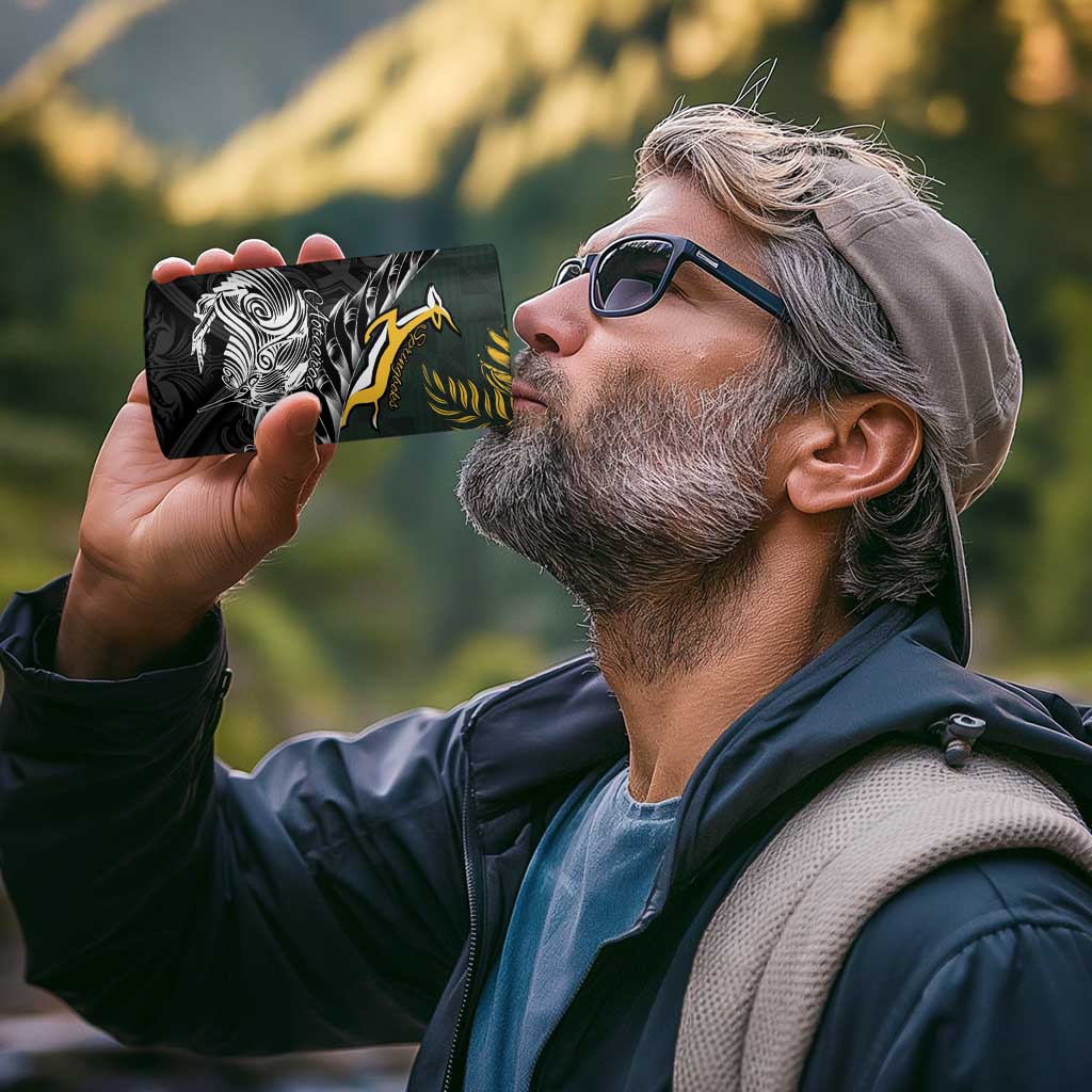 New Zealand and South Africa Rugby Personalised 4 in 1 Can Cooler Tumbler Maori Kiwi With Springboks