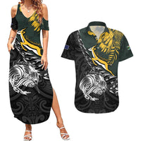 New Zealand and South Africa Rugby Personalised Couples Matching Summer Maxi Dress and Hawaiian Shirt Maori Kiwi With Springboks