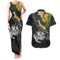 New Zealand and South Africa Rugby Personalised Couples Matching Tank Maxi Dress and Hawaiian Shirt Maori Kiwi With Springboks