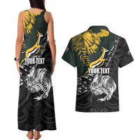 New Zealand and South Africa Rugby Personalised Couples Matching Tank Maxi Dress and Hawaiian Shirt Maori Kiwi With Springboks
